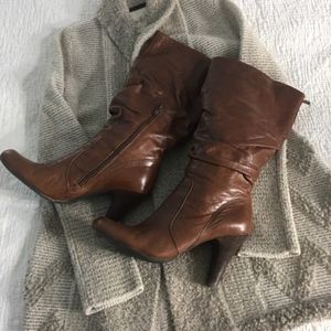 Leather Brown Boots, Mid Calf size 10 High Heel